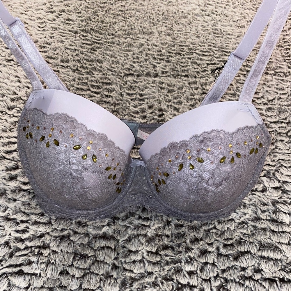 NWT Gray and Lavender Lacey Bra